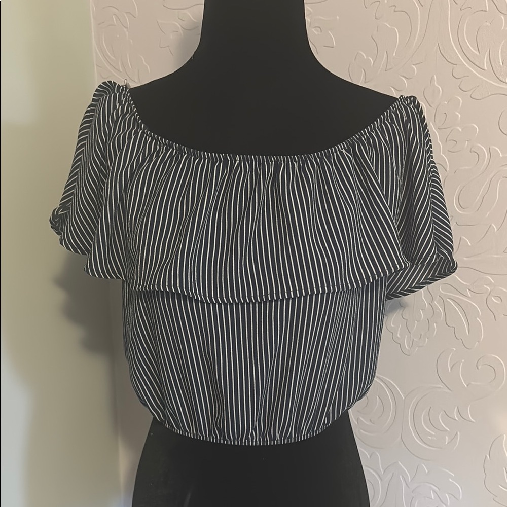 Velvet Torch Black and White Ruffled Crop Blouse